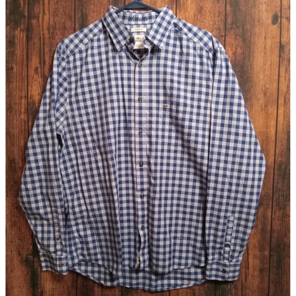 Lacoste Men's Long Sleeve Button Up Shirt Size 42 Blue Check